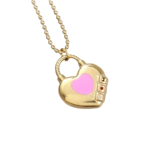 Collana con ciondolo a lucchetto a cuore dorato con smalto rosa e incisione