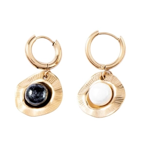18k gold plated stainless steel hoop earrings with asymmetric natural stone pendants