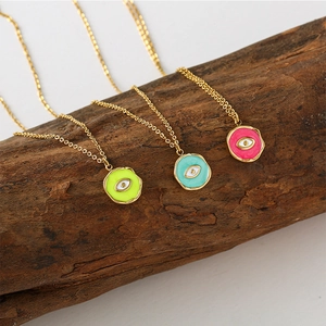 Evil Eye Anhänger Halskette Edelstahl Emaille Öltropfen Unregelmäßig Rund Boho Vergoldet Mode Schmuck Für Damen