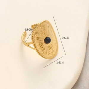 Detailed dimension guide for vintage shield ring with blue stone and gold finish