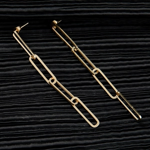 Gold stainless steel paperclip chain earrings in minimalist drop style for women