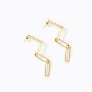 Elegant gold stainless steel rectangular link earrings with polished minimalist design