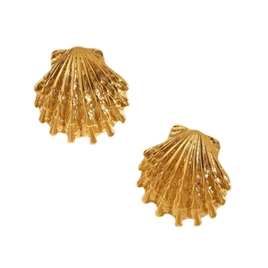 Golden seashell stud earrings with textured surface and radiant ocean design