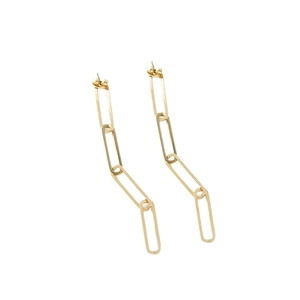Golden stainless steel paperclip chain earrings in a minimalist linear drop design