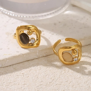 Bagues ouvertes vintage plaquées or avec pierres œil-de-chat et diamants sur pierre