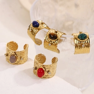 5er-Set Vintage-Goldringe mit bunten Türkissteinen und Zirkonia-Verzierungen