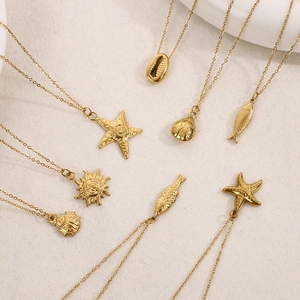 Ensemble de colliers en acier inoxydable doré avec pendentifs étoile de mer et coquillage