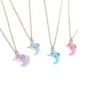Minimalist enamel dolphin pendant necklace in four candy colors with golden thin chain