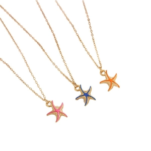 Starfish pendant necklaces with colorful enamel on gold stainless steel chains