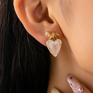 Heart Stud Earrings Bowknot Rose Enamel Zinc Alloy French Retro Romantic Jewelry Women
