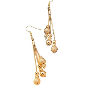 Golden triple-line tassel drop earrings with sandblasted beads and hook design