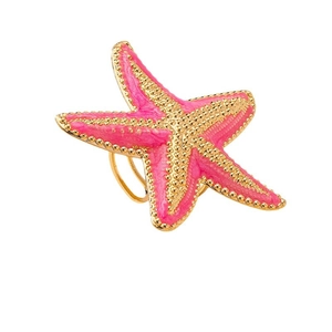 Tropischer Seestern-Ring in hellem Rosa mit goldenem Perlenrand für den Strandurlaub