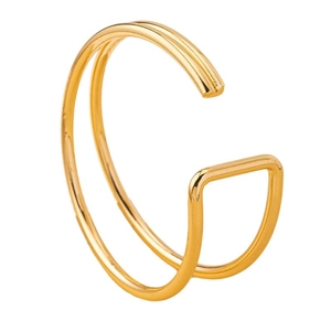 Minimalist double-layered gold open cuff bracelet with polished mirror finish for daily wear