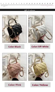 Quilted mini cloud bags in four colors with gold chain straps and floral metal clasps