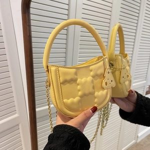 Fashionable bright yellow PU leather cookie bag with gold chain and cheese charm