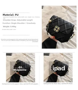 Detailansicht der Stepptasche mit goldenem Schloss und Größenvergleich der Tasche