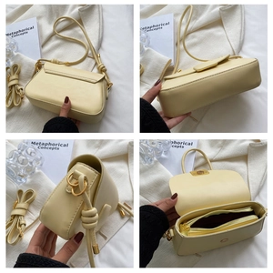 Vues détaillées du sac à bandoulière en PU jaune clair avec ferrures dorées et nœuds