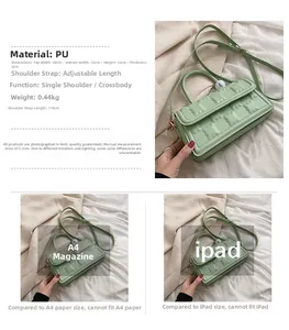 Détails du sac en cuir PU vert menthe avec texture florale et dimensions affichées
