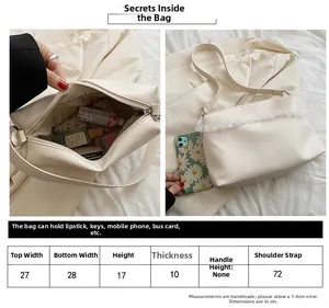 Detailed size chart for beige shoulder bag with acrylic chain and crossbody strap