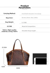 Size chart showing dimensions for the vintage crocodile pattern handbag with crossbody strap