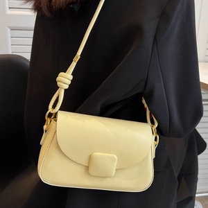 Sac À Épaule En Cuir PU Sac Bandoulière Pour Femmes Boucle Carrée Fermeture À Rabat Détail Bandoulière À Nœud Élégant