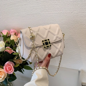 Stepptasche Rautenmuster PU-Leder Umhängetasche Goldkette Verstellbarer Riemen Elegante Schultertasche Für Damen