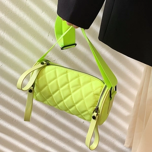 Quilted Nylon Cylinder Shoulder Bag Rhombus Pattern Wide Strap Casual Street Fashion Crossbody Barrel Bag For Women