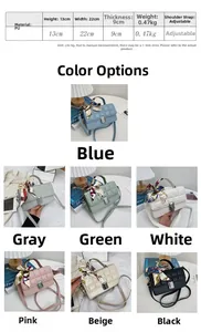 Detailed size chart and specifications for the quilted PU leather crossbody bag