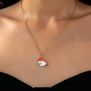 Collier Pendentif Fantôme Dessin Animé Alliage De Zinc Émail Chapeau Sorcier Halloween Bijoux De Fête Femmes Filles