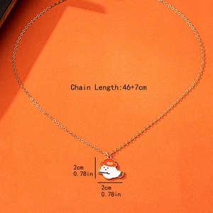 Collier mignon pendentif chien fantôme doré pour Halloween, longueur 46+7cm