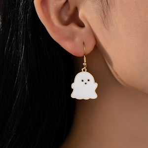 Halloween Ghost Enamel Dangle Earrings Alloy Cartoon Cute White Spooky Holiday Jewelry For Women