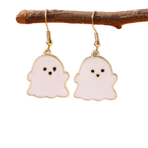 Cartoon white ghost earrings with gold hooks for Halloween fashion accessories