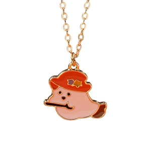 Collier avec pendentif fantôme rose et chapeau de sorcière orange sur chaîne dorée