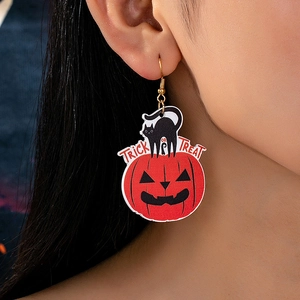 Halloween Pumpkin Black Cat Drop Earrings Acrylic Novelty Trick Or Treat Festive Party Jewelry For Women