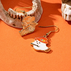 Cute cartoon ghost drop earrings with red star hat for Halloween jewelry accessory