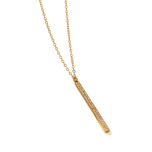 Collier chic à pendentif barre verticale plaqué or avec strass scintillants pavés