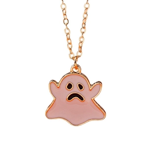Collier pendentif fantôme en émail rose avec chaîne dorée pour un style Halloween