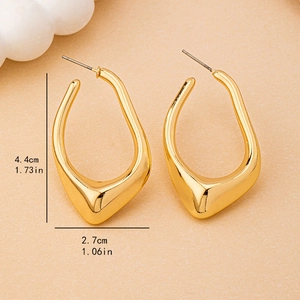 Minimalist gold irregular teardrop hoop earrings with high-polish finish for women