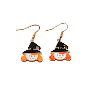 Niedliche Halloween-Hexen-Emaille-Ohrhänger mit orangefarbenem Haar und Hut