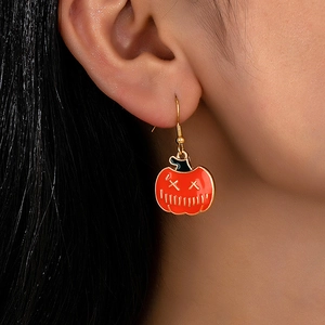 Halloween Pumpkin Drop Earrings Enamel Zinc Alloy Jack-O-Lantern Cute Funny For Women Party Cosplay