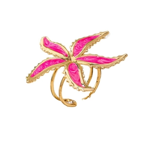Golden open ring featuring a 3D pink starfish design with colorful enamel finish