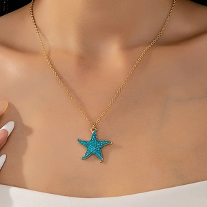 Starfish Pendant Necklace Zinc Alloy Enamel Colorful Marine Ocean Style Summer Jewelry For Women Sweet Cool