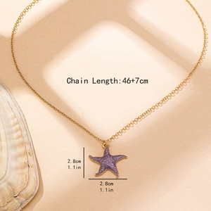 Purple starfish pendant necklace with gold chain and dimensions 46+7cm for summer style
