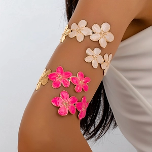 Enamel Flower Arm Cuff Bracelet Zinc Alloy Floral Open Bangle For Women Travel Photography Daily Sweet Style