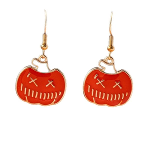 Cute Halloween pumpkin earrings with orange enamel and gold metal frame for party outfits