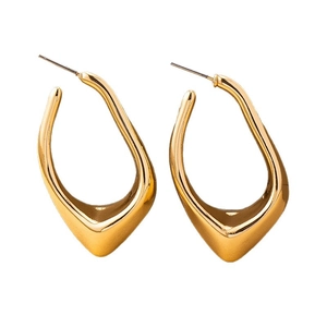 Minimalist geometric teardrop gold stud earrings with polished metallic fluid design