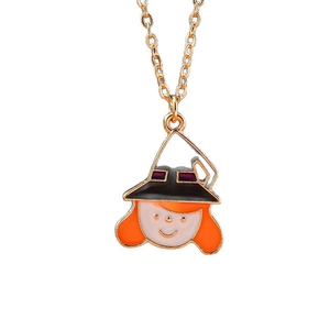 Collier doré avec pendentif sorcière en émail pour bijoux fantaisie d'Halloween