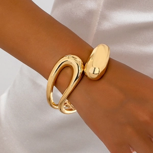 Zinc Alloy Open Cuff Bangle Mirror Polished Irregular Geometric Teardrop Bracelet French Retro Style For Women