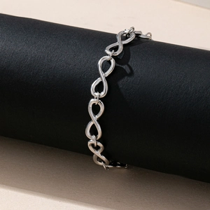 Minimalist silver infinity symbol chain bracelet with polished geometric links for women