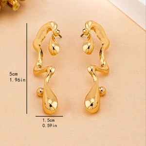 Abstract fluid style gold geometric earrings with irregular curves and high polish finish